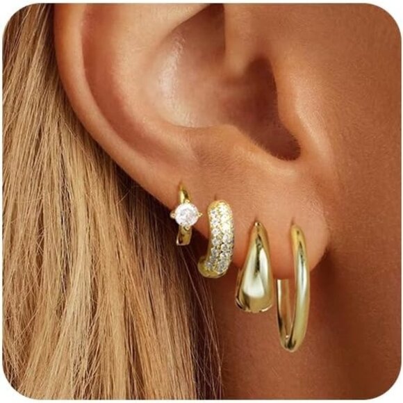 🆕Women Gold Hoop Plated Lightweight Multiple Piercing Hypoallergenic Earring - Picture 1 of 9